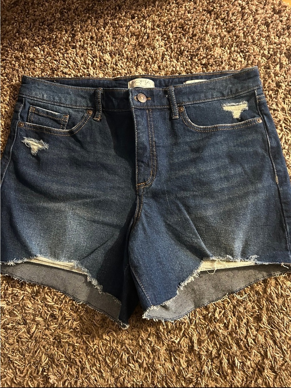 Women's Dark Blue Distressed Denim Jean Shorts